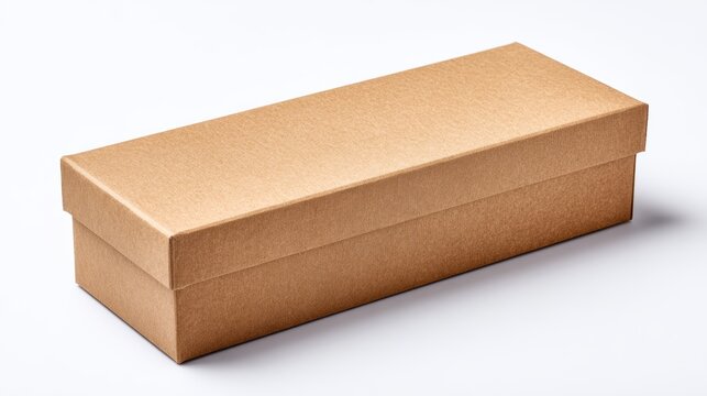 Clean closed long brown cardboard box isolated on a white background