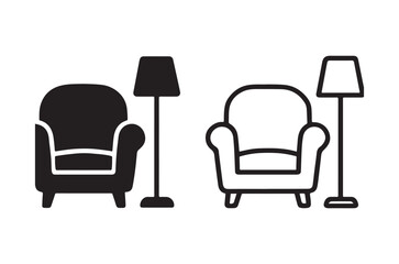 Obraz premium Black and white illustration of chairs and lamps in a room