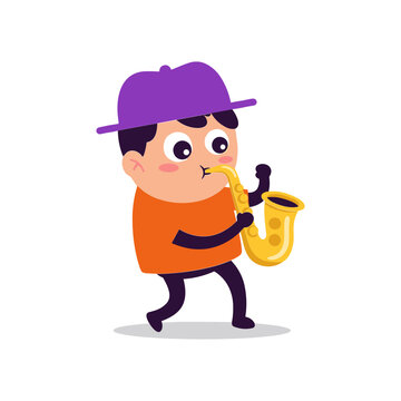 Cartoon Boy Playing Saxophone