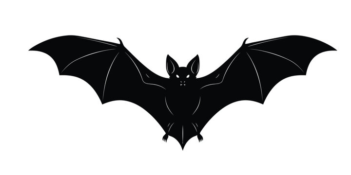Spooky silhouette black bat illustration for happy halloween decorations and creepy october vibes