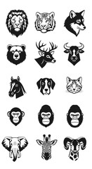 Fototapeta premium Collection of various animal faces.
