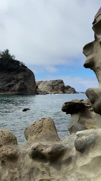Beautiful, unusual rocks on the coast of Oregon at Shore Acres State Park.