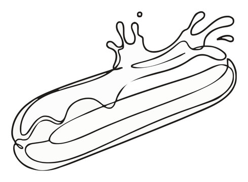 Chocolate eclair pastry dessert line art icon. Generative AI