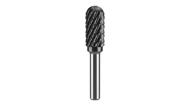 Hyper-Realistic 3D Render of a Tungsten Carbide Bur Rotary Tool Isolated on Pure White