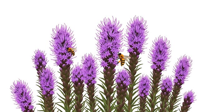 Purple Liatris Blazing Star Flowers and Honeybees Illustration