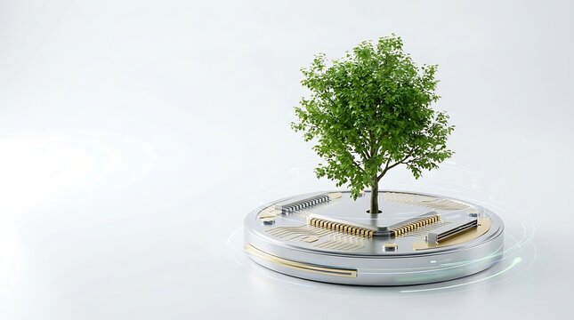 Pohon Tumbuh di Atas Sirkuit Komputer Simbol Pertumbuhan Teknologi Hijau