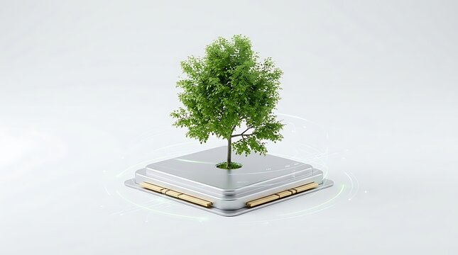 Pohon Hijau Tumbuh di Atas Sirkuit Komputer Teknologi Hijau dan Inovasi