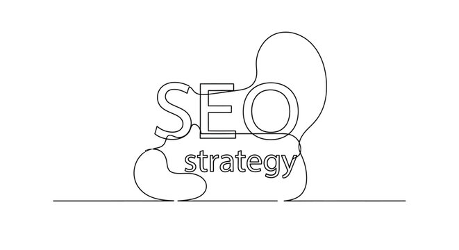 SEO Strategy Text and Abstract Shapes Continuous Line Drawing