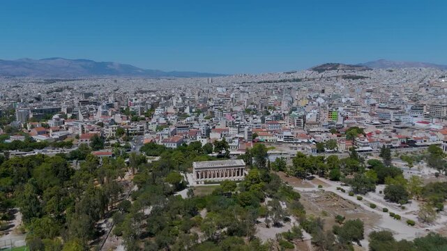 Panoramic Aerial View of Temple of Hephaestus and Athens Urban Landscape