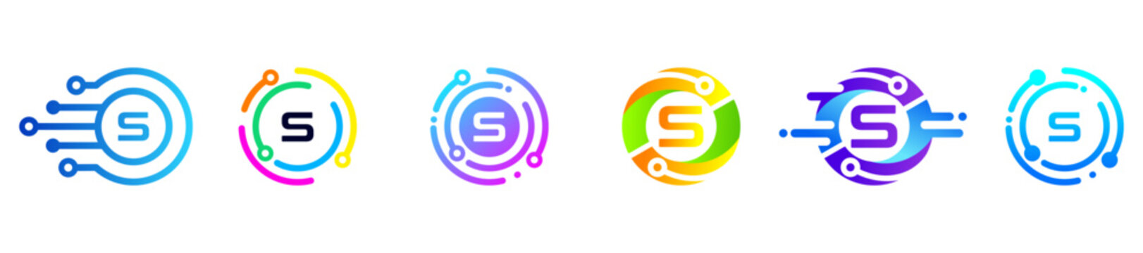 Modern letter S logo with flowing gradient shapes and tech circuit influence