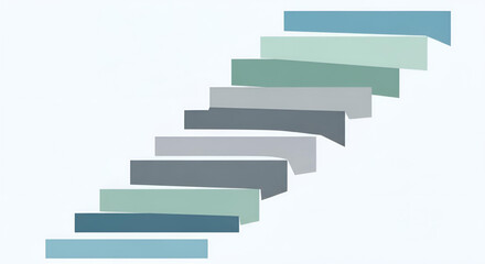 Fototapeta premium Minimalist graphic design featuring series of ascending steps in shades of teal, blue, and gray.