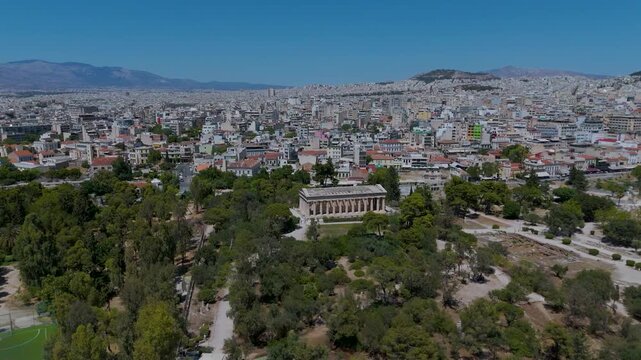 Panoramic Aerial View of Temple of Hephaestus and Athens Urban Landscape
