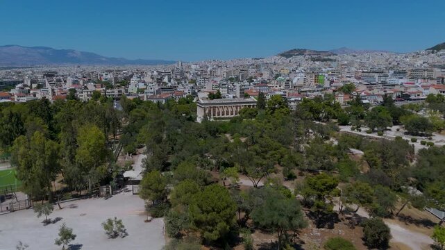 Panoramic Aerial View of Temple of Hephaestus and Athens Urban Landscape