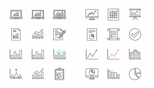 Graph and Charts web icons in line . Graph and Chart icon set.