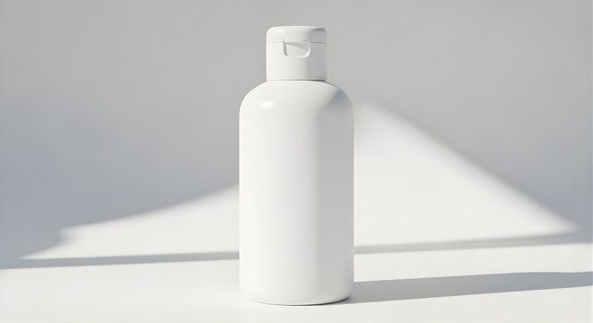 Blank white plastic bottle with flip top cap for skincare, shampoo or cosmetic branding, mockup for product display