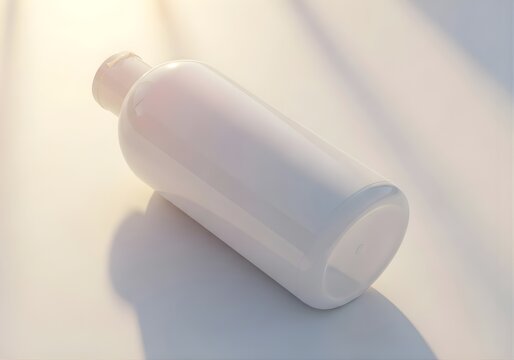 Blank white plastic cosmetic bottle mockup, sustainable skincare packaging, hydration, luxury beauty product, branding template