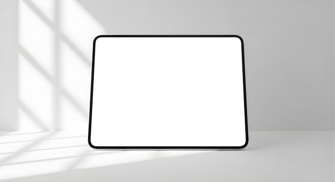 Blank white rectangular frame with soft window shadow on wall, perfect for product mockup or interior design presentation