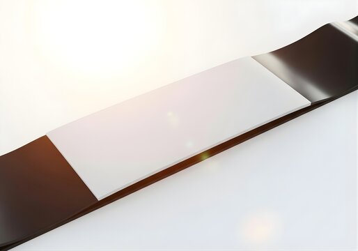 Blank white rectangular label with dark brown sides, empty banner for branding or customization, clean design element