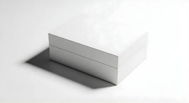Blank white rectangular storage box with closed lid, realistic mock-up for product packaging, branding template, shipping container