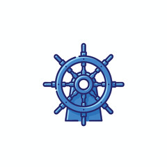 Obraz premium Stylized blue nautical ship wheel icon illustration.