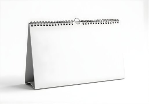 Isolated blank desk calendar mockup, paper stand with wire spiral binding for planning, scheduling, business branding