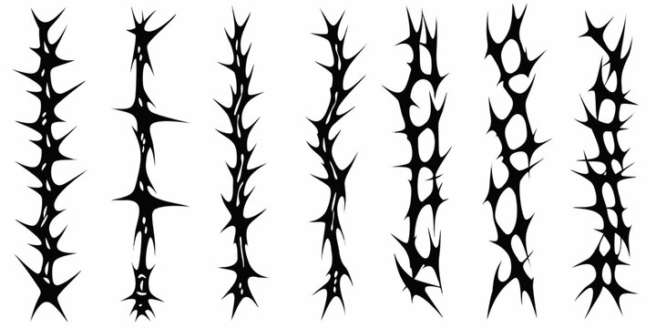 Black and white illustration of repeating thorn or spike patterns