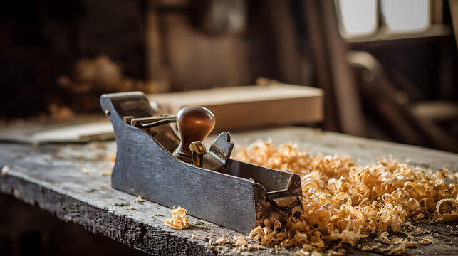 Woodworking plane on workbench emphasizing industrial strength and manufacturing