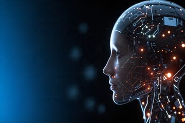 Obraz premium Futuristic AI Robot Head Profile Artificial Intelligence Concept