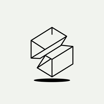 Abstract geometric line art illustration of two interlocking rectangular prisms, minimalist 3D shape design, modern linear concept.