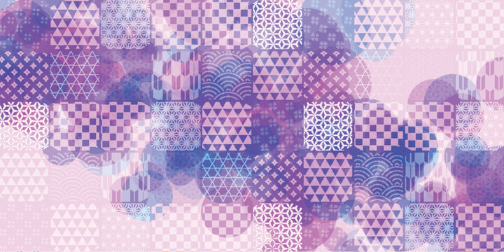 Abstract Japanese Patterned Mosaic Background in Purple and Pink