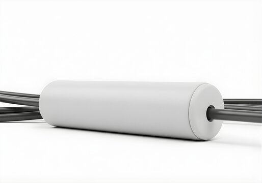Isolated ferrite bead core cylinder on electrical cable, electromagnetic interference suppression, data transmission signal filter