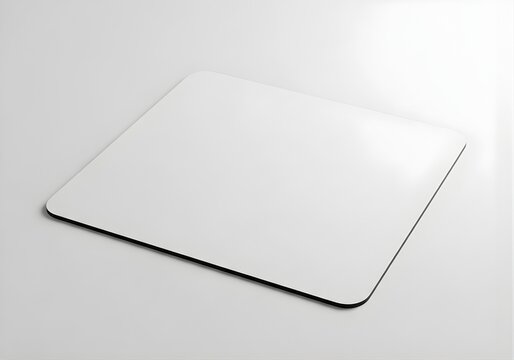 Isolated empty white mouse pad on a light surface, computer accessory mockup for custom branding, desk workspace element