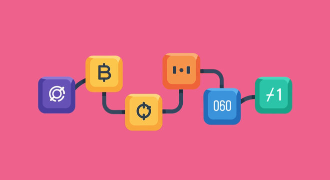 Cryptocurrency and finance symbols connected.