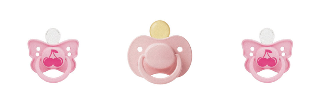 Pink Baby Pacifier: Silicone Infant Soother, Newborn Dummy Sucking Toy, Nursery Baby Care Accessory, Pastel Pink Binky PNG.