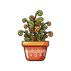 Obraz premium Cute Potted Plant with Swirling Leaves Illustration
