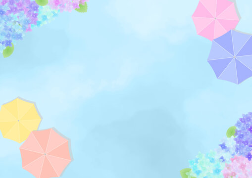 梅雨の傘と紫陽花の背景
