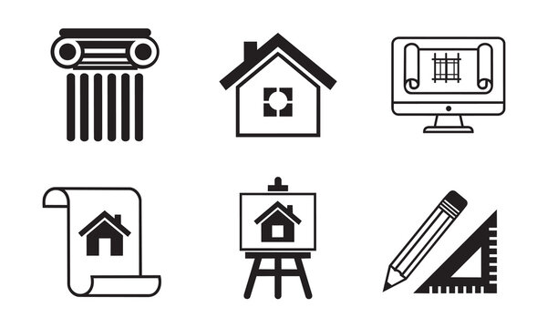 Architectural design icons a collection of building and drafting symbols