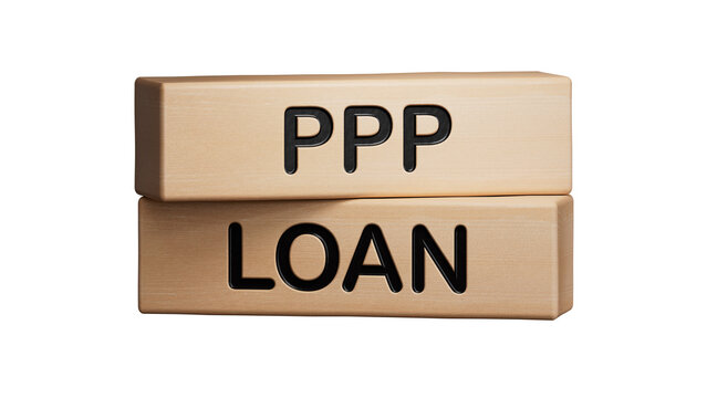 PPP LOAN sign. Wooden cube blocks. Copy space.Supports PNG files with transparent backgrounds.