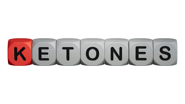 KETONES the word on wooden cubes, cubes. Medicine concept.close up of wooden elements,Business Concept.Supports PNG files with transparent backgrounds.