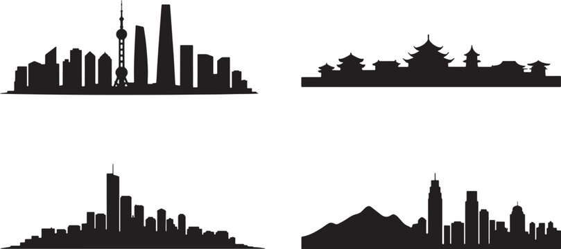 Assortment of major global city skylines with prominent modern and traditional structures