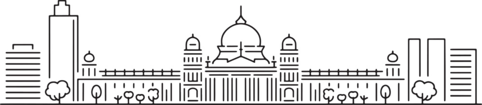 Bangalore karnataka skyline vector linear illustration of vidhana soudha and city skyscrapers