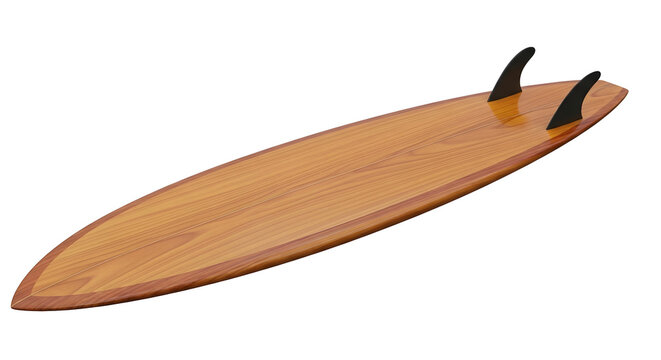 Wooden surfboard with transparent background