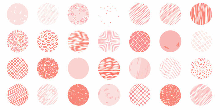 Collection of pink oval shapes with diverse hand drawn textures