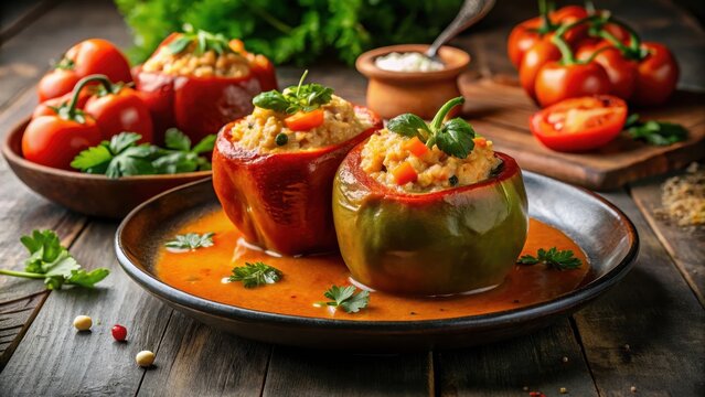 A realistic photo of Traditional Peruvian dish of rocoto relleno