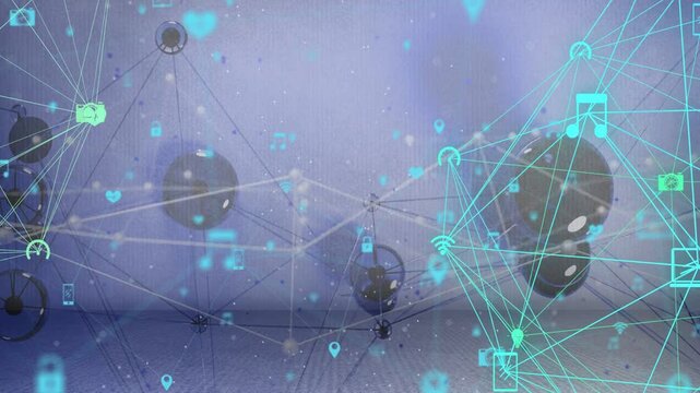Scene starting tech net forming cyan phone icon pulsing links visualizing data flow for designers