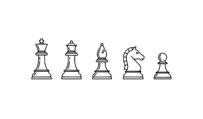 Chess outline icons set with king queen rook knight bishop and pawn in minimal line style © HoriProshad