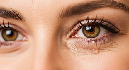 Naklejka premium Close-up of a woman's eye with a tear rolling down her cheek