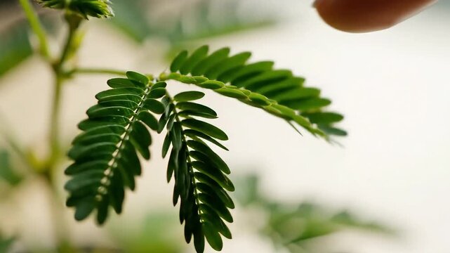 Mimosa Pudica Leaves Folding Inward After Being Touched