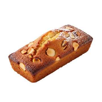 A delightful, golden almond financier cake, a culinary masterpiece of a baked dessert, evoking flavors and textures, with perfect detail. PNG Transparent Background