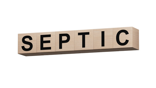 Text septic on wooden cubes. Square wood blocks. Top view, flat lay.close up of wooden cubes,Business Concept.Supports PNG files with transparent backgrounds.